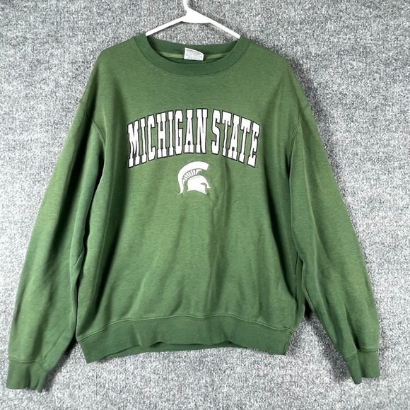 Stadium Athletics Jackets & Blazers - VTG Michigan State Spartans Sweatshirt Mens large Green Embrodiered Faded Y2K